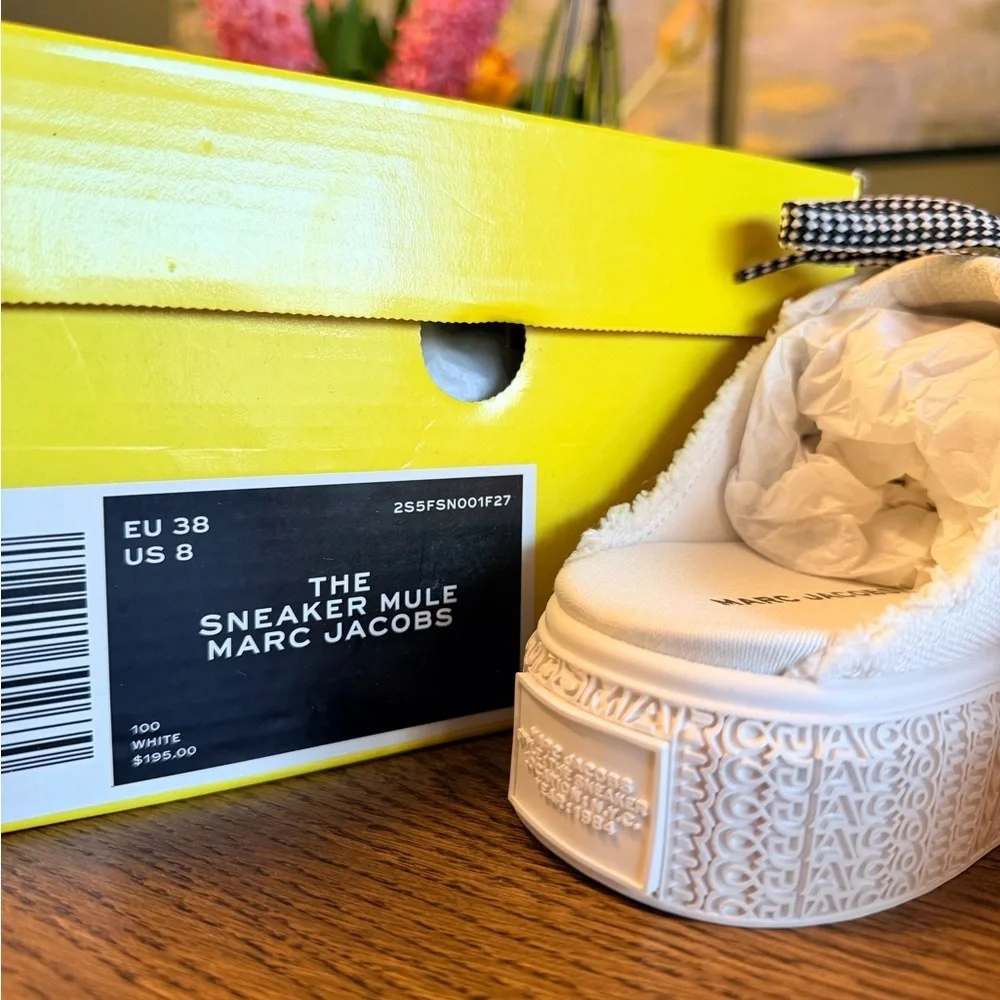 NIB! NEW! Marc Jacobs The Sneaker Mule Platformed w/Patterned Laces Women Cream